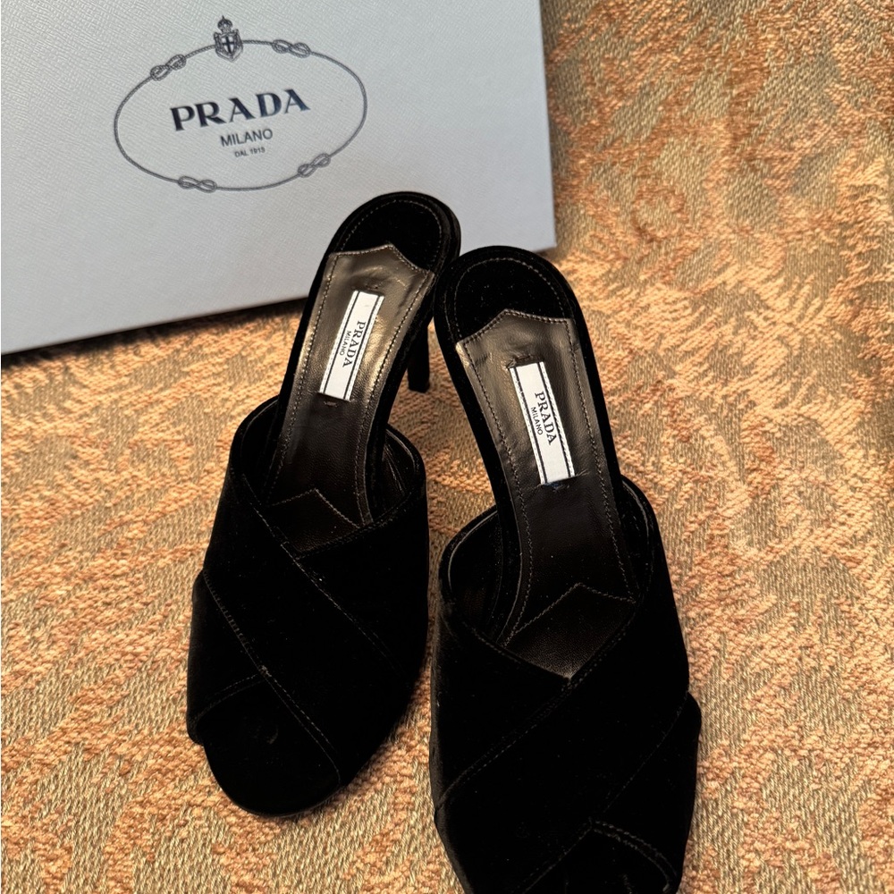 Prada Elegant Women's Black Velvet Heels size 39